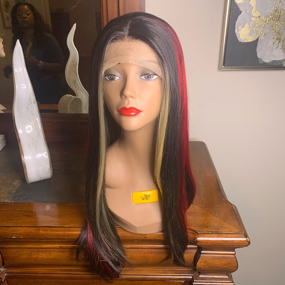 Stylish Black and Red with Blonde Synthetic Lace Front Wig